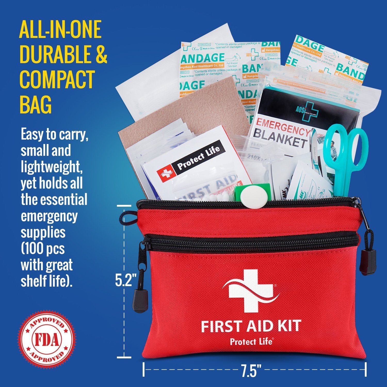 backpacking mini first aid kit The Adventurer First Aid Kit For Hiking (100 piece) – Protect Life