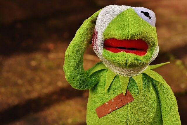 Muppet Show Kermit with bandage and plaster - First Aid Mistakes 